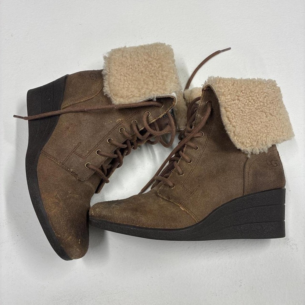 UGG Zea Waterproof Wedge Boots Brown Suede Shearling 1003360 Mens 9